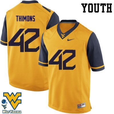 Youth West Virginia Mountaineers NCAA #42 Logan Thimons Gold Authentic Nike Stitched College Football Jersey KC15V16YF